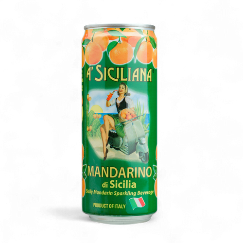A Siciliana mandarin sparkling beverage can on a white background